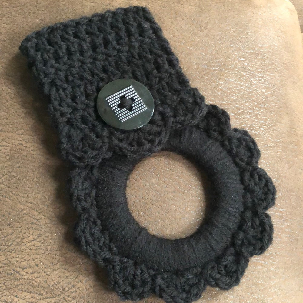 Oven towel hanger black with black button handmade